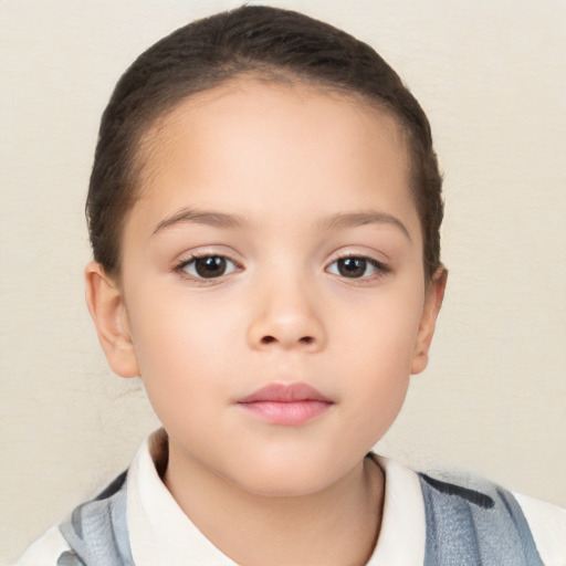 Neutral white child female with short  brown hair and brown eyes