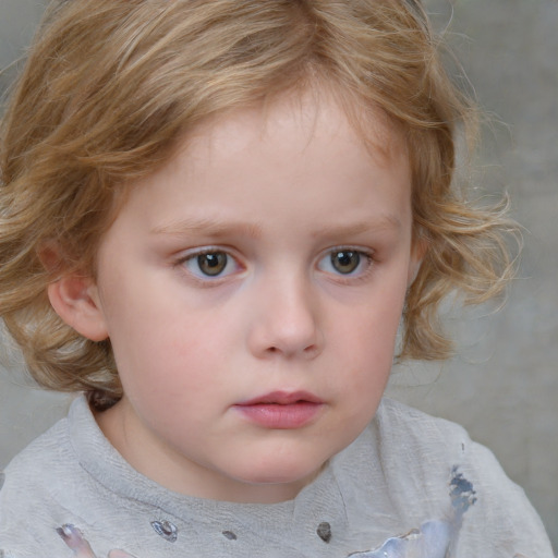 Neutral white child female with medium  brown hair and blue eyes