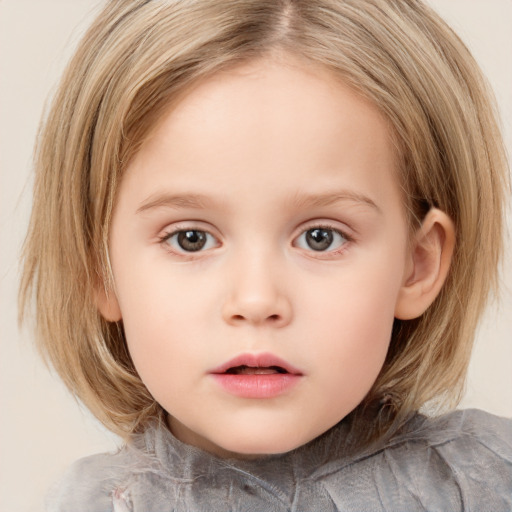 Neutral white child female with medium  brown hair and grey eyes