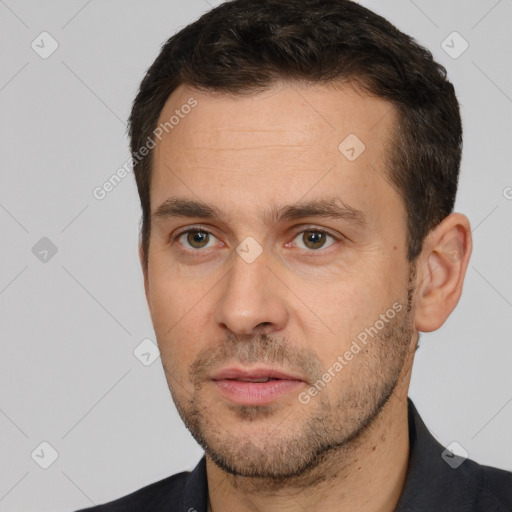 Neutral white adult male with short  brown hair and brown eyes