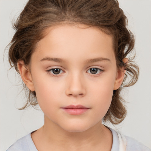 Neutral white child female with medium  brown hair and brown eyes