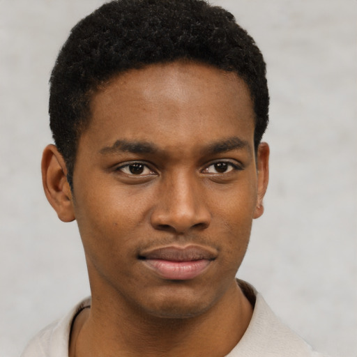 Neutral black young-adult male with short  brown hair and brown eyes