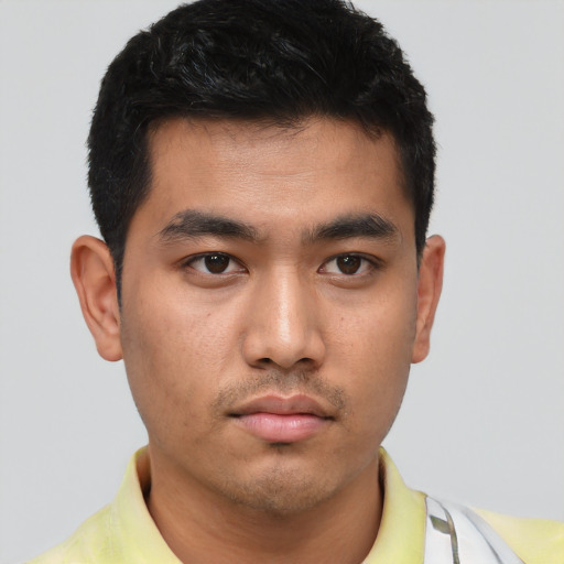 Neutral asian young-adult male with short  brown hair and brown eyes