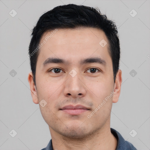 Neutral asian young-adult male with short  black hair and brown eyes