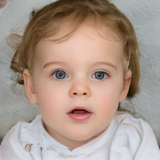 Neutral white child female with medium  brown hair and blue eyes