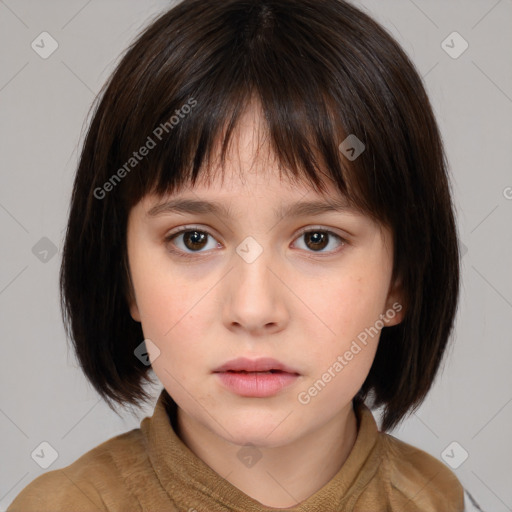 Neutral white child female with medium  brown hair and brown eyes