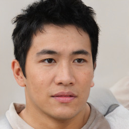 Neutral asian young-adult male with short  brown hair and brown eyes