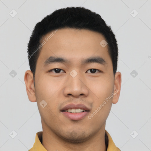 Neutral asian young-adult male with short  black hair and brown eyes