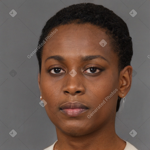 Neutral black young-adult female with short  brown hair and brown eyes