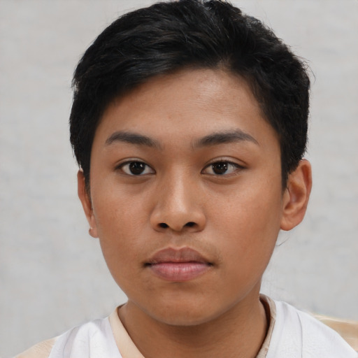 Neutral asian young-adult female with short  black hair and brown eyes