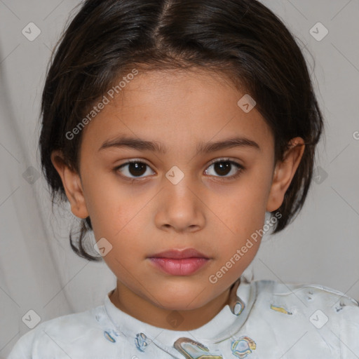 Neutral white child female with medium  brown hair and brown eyes