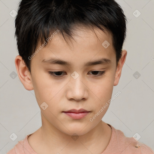 Neutral white child male with short  brown hair and brown eyes