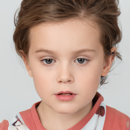 Neutral white child female with short  brown hair and brown eyes