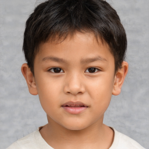 Neutral asian child male with short  brown hair and brown eyes