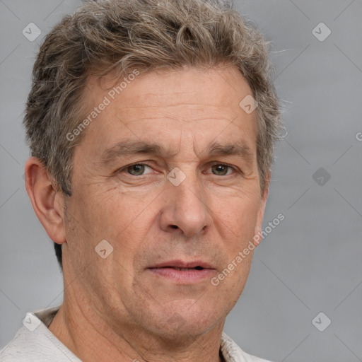 Neutral white middle-aged male with short  brown hair and brown eyes