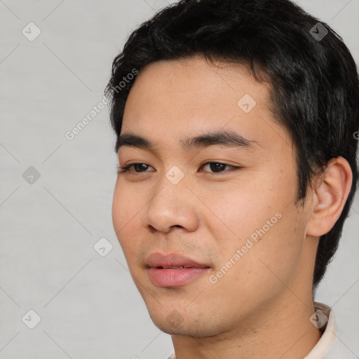 Neutral asian young-adult male with short  black hair and brown eyes