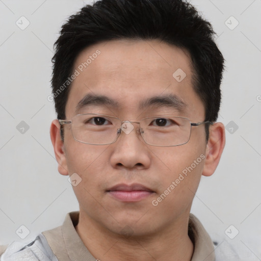 Neutral asian young-adult male with short  brown hair and brown eyes