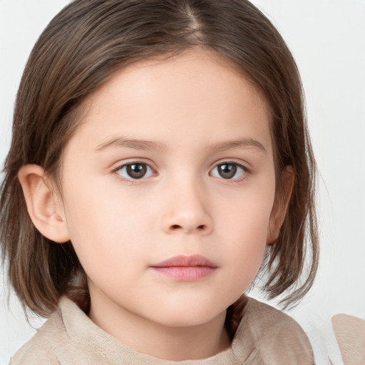 Neutral white child female with medium  brown hair and brown eyes