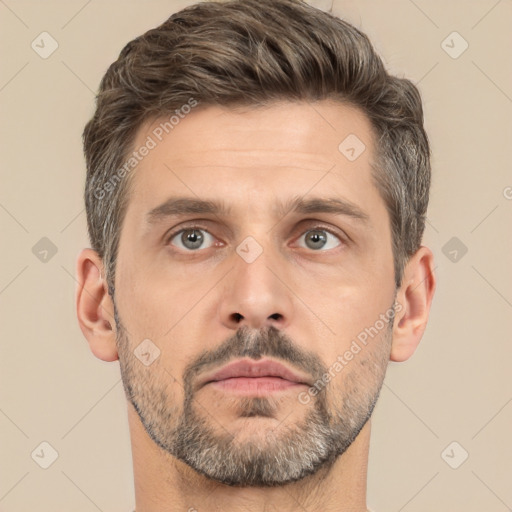 Neutral white adult male with short  brown hair and brown eyes