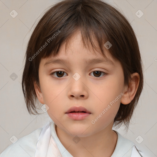 Neutral white child female with medium  brown hair and brown eyes