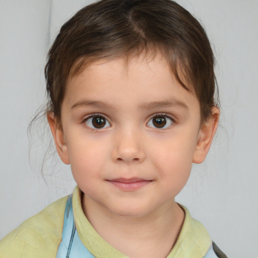 Neutral white child female with short  brown hair and brown eyes