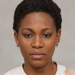 Neutral black young-adult female with short  brown hair and brown eyes