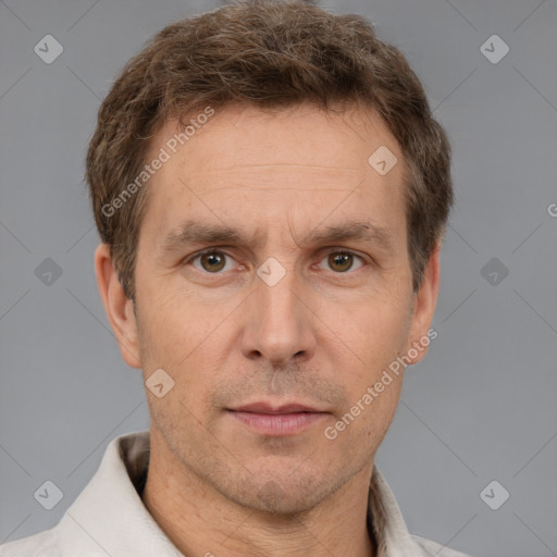 Neutral white adult male with short  brown hair and brown eyes