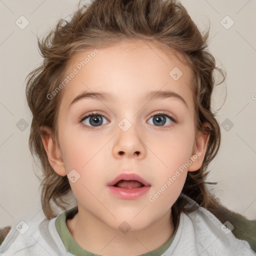 Neutral white child female with medium  brown hair and brown eyes