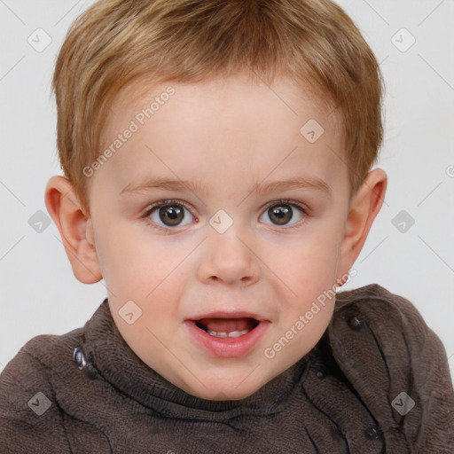 Joyful white child male with short  brown hair and brown eyes