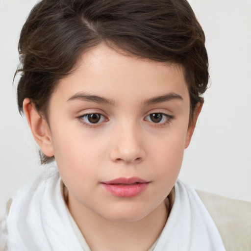 Neutral white child female with medium  brown hair and brown eyes