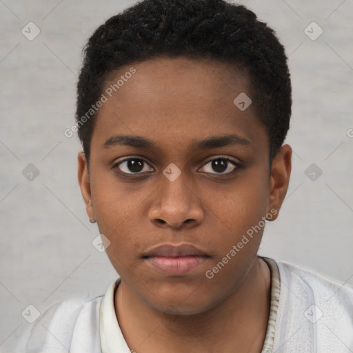 Neutral black young-adult male with short  brown hair and brown eyes