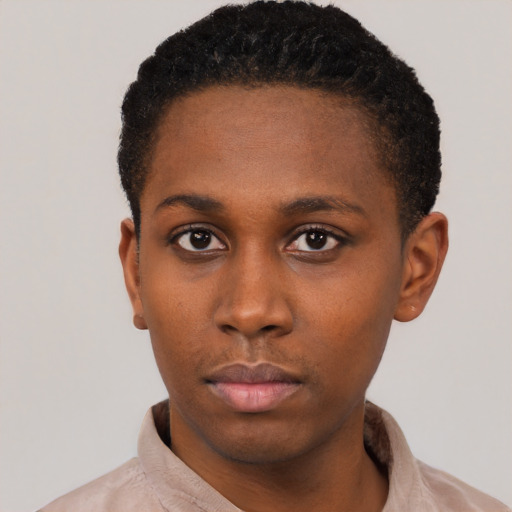 Neutral latino young-adult female with short  black hair and brown eyes