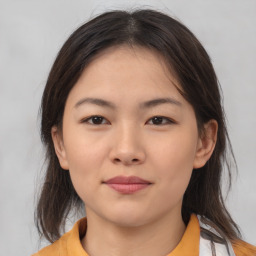 Neutral asian young-adult female with medium  brown hair and brown eyes