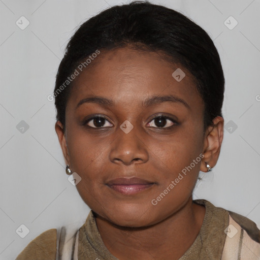 Neutral black young-adult female with short  brown hair and brown eyes