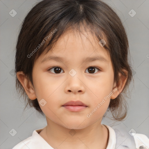 Neutral white child female with medium  brown hair and brown eyes