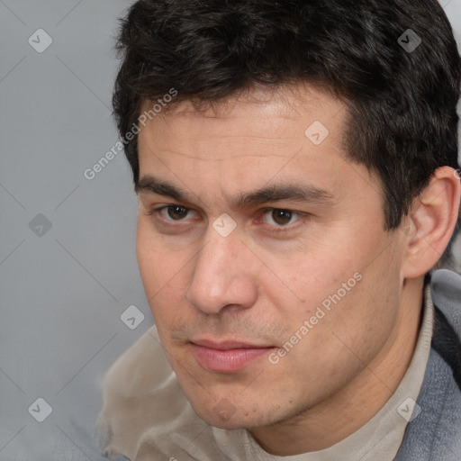 Neutral white adult male with short  brown hair and brown eyes