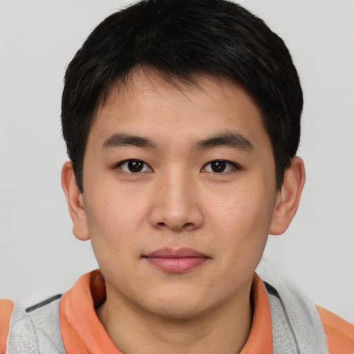 Neutral asian young-adult male with short  brown hair and brown eyes