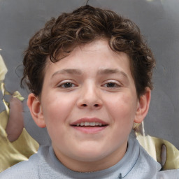 Joyful white child male with short  brown hair and brown eyes