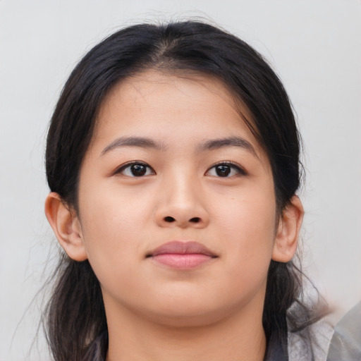 Neutral asian child female with medium  brown hair and brown eyes