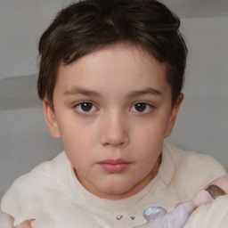 Neutral white child female with short  brown hair and brown eyes