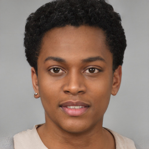 Neutral latino young-adult female with short  black hair and brown eyes