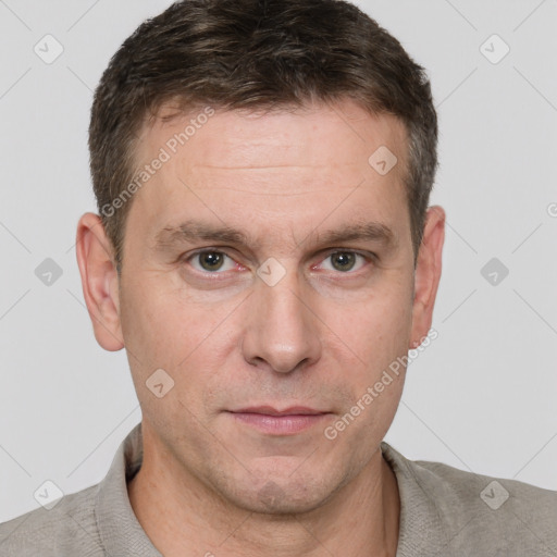 Neutral white adult male with short  brown hair and brown eyes