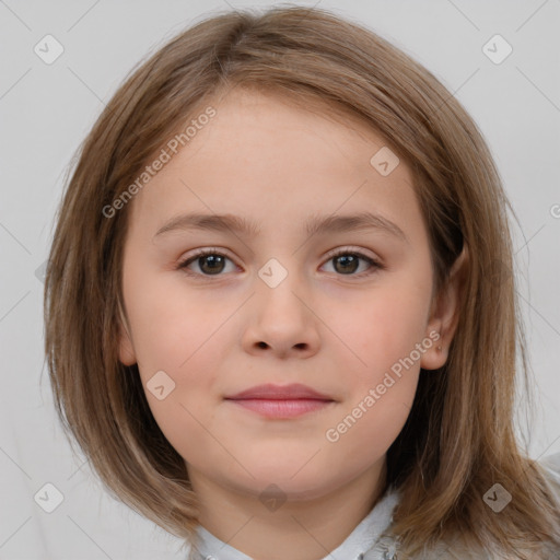 Neutral white child female with medium  brown hair and brown eyes