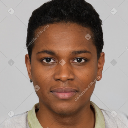 Neutral black young-adult male with short  brown hair and brown eyes
