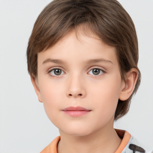 Neutral white child female with medium  brown hair and brown eyes