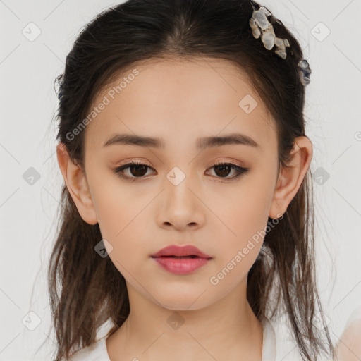 Neutral white child female with medium  brown hair and brown eyes