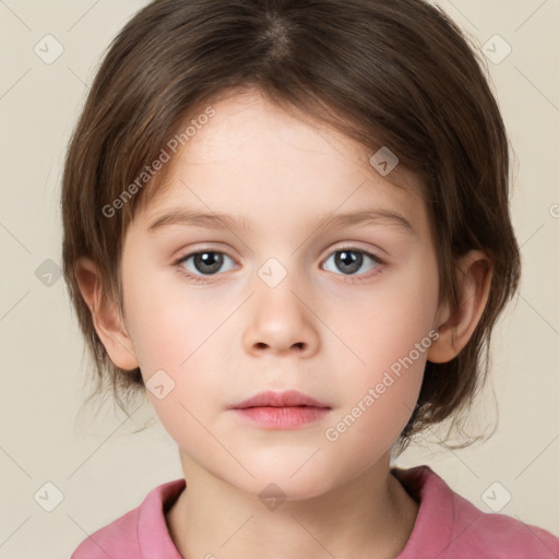 Neutral white child female with medium  brown hair and brown eyes