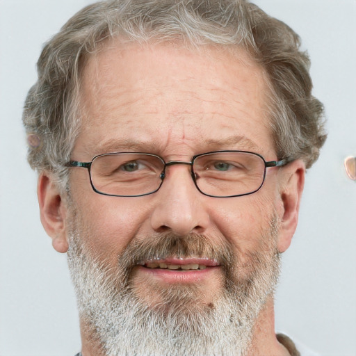 Neutral white middle-aged male with short  gray hair and blue eyes