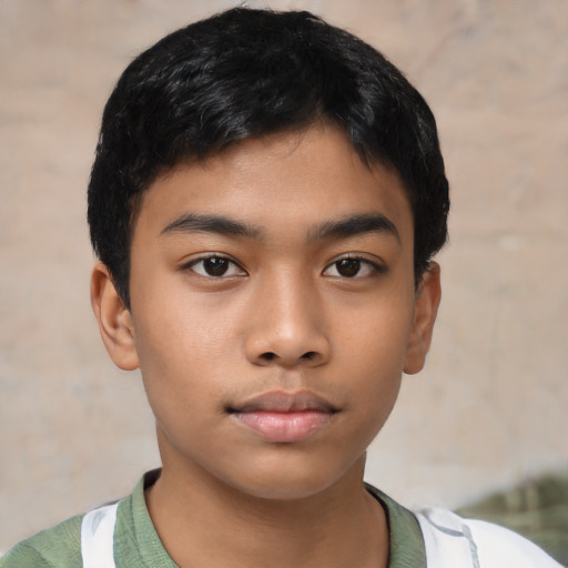 Neutral asian child male with short  black hair and brown eyes