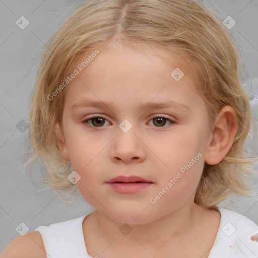 Neutral white child female with medium  brown hair and brown eyes